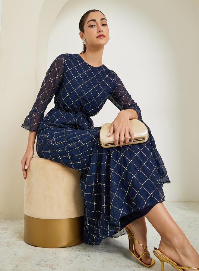 ستايلي فستان طويل مزين بالترتر بأكمام 3/4 - Image 5